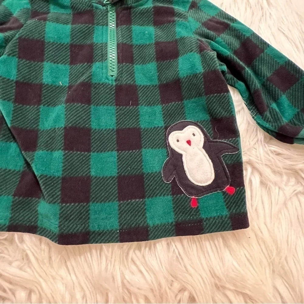 Child of Mine Carter's Baby Quarter Zip Fleece Sweatshirt Green Plaid Penguin
